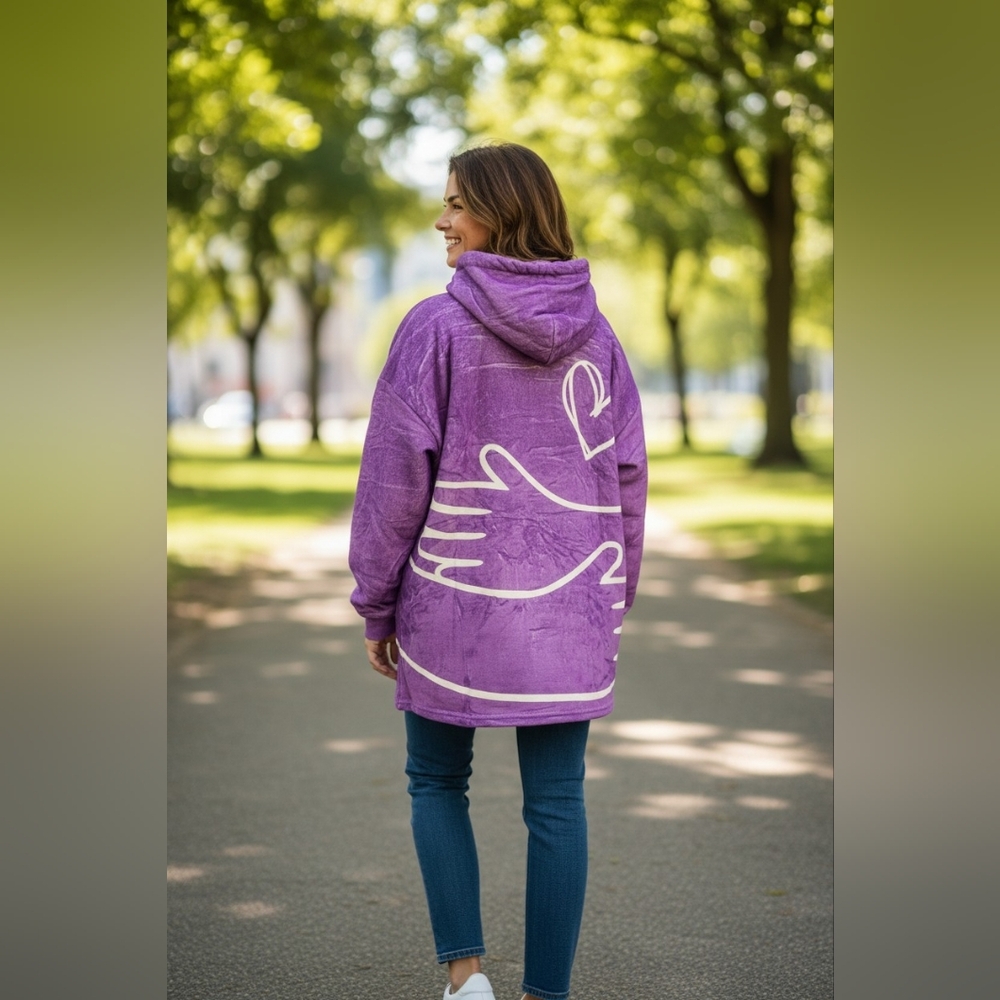 Cozy Purple Blanket Hoodie w/ Hug Design | Oversized Wearable Blanket - Picture 2 of 3